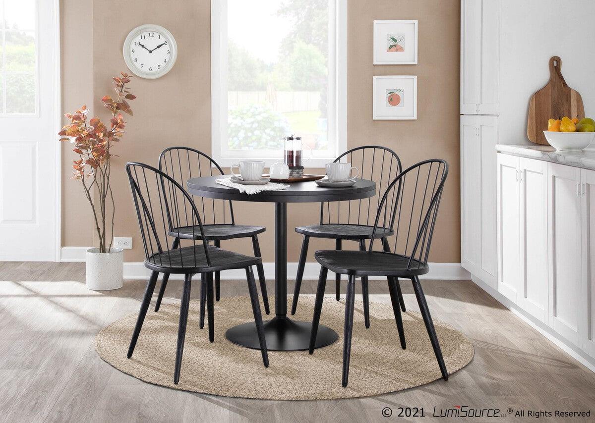 Lumisource Dining Chairs - Riley Industrial High Back Armless Chair in Black Metal and Black Wood - Set of 2
