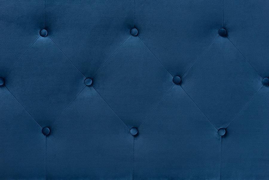 Wholesale Interiors Headboards - Gregory Navy Blue Velvet Fabric Upholstered Queen Size Headboard