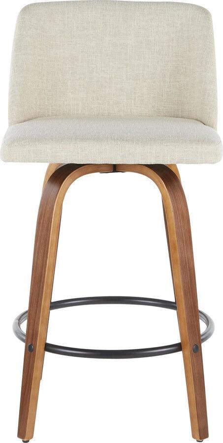 Lumisource Barstools - Toriano Modern Counter Stool in Walnut and Cream Fabric Set of 2