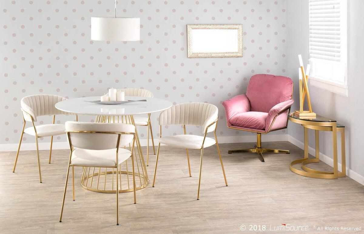 Lumisource Dining Chairs - Tania Contemporary-Glam Chair in Gold Metal with White Velvet - Set of 2
