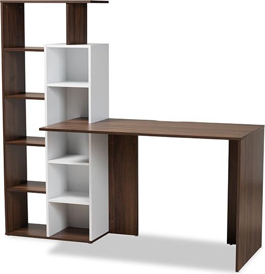 Wholesale Interiors Desks - Rowan Modern Two-Tone White and Walnut Brown Finished Wood Storage Computer Desk with Shelves