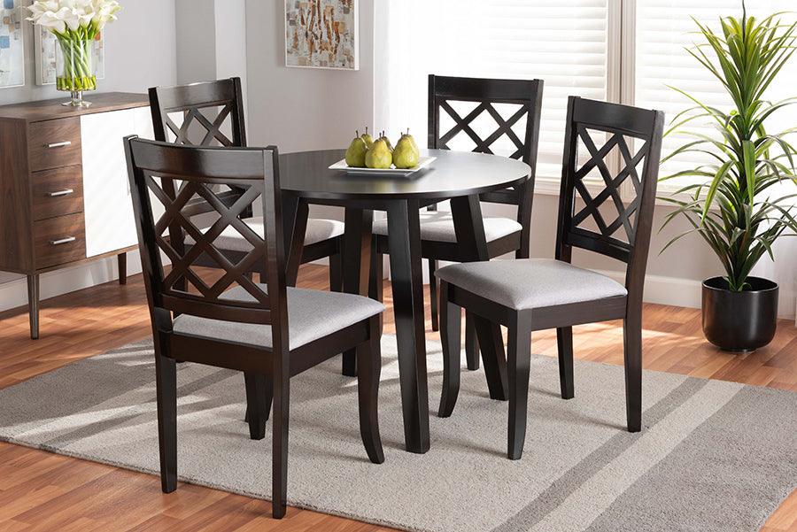Wholesale Interiors Dining Sets - Daisy Grey Fabric Upholstered and Dark Brown Finished Wood 5-Piece Dining Set
