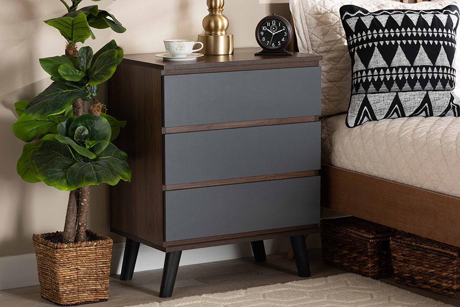 Wholesale Interiors Chest of Drawers - Roldan Two-Tone Walnut and Grey Finished Wood 3-Drawer Bedroom Chest