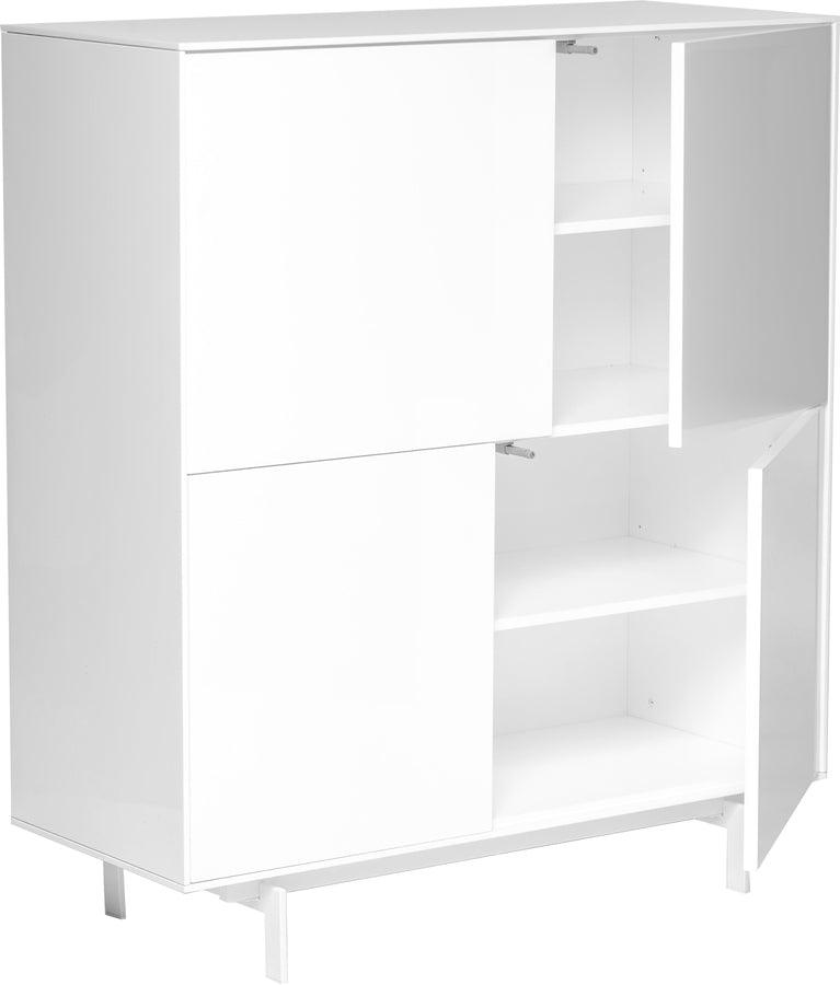 Euro Style Buffets & Cabinets - Birmingham 43" Cabinet Stand in High Gloss White Lacquer with White Steel Base