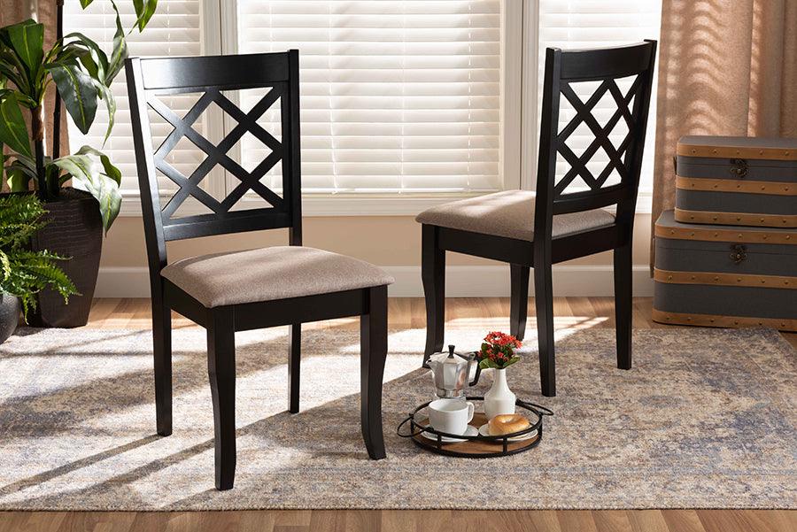 Wholesale Interiors Dining Chairs - Verner Contemporary Sand Fabric Brown Finished 2-Piece Wood Dining Chair Set