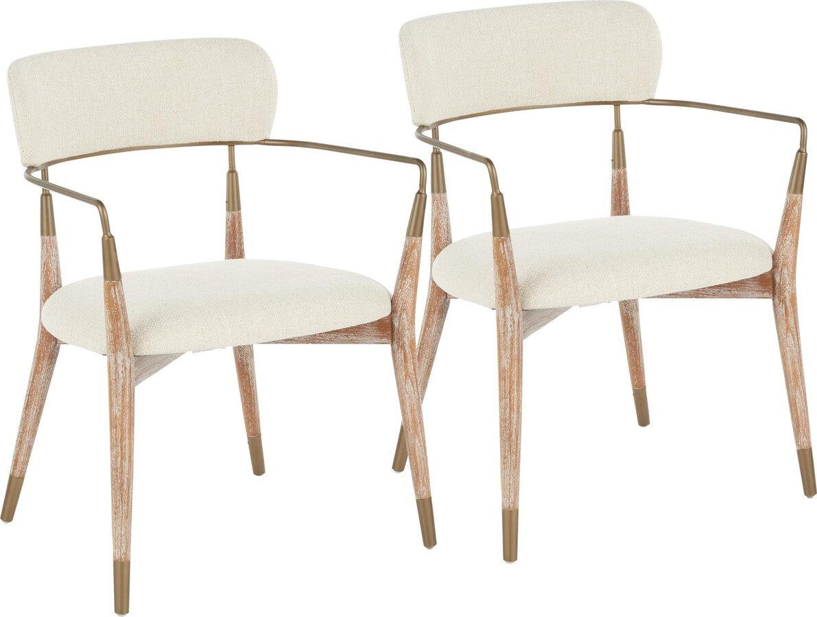 Lumisource Dining Chairs - Savannah Contemporary Chair in White Washed Wood and Cream Noise Fabric with Copper Accent - Set of