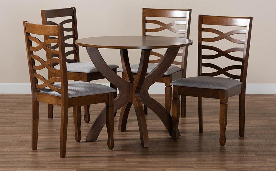 Wholesale Interiors Dining Sets - Aspen Grey Fabric Upholstered and Walnut Brown Finished Wood 5-Piece Dining Set