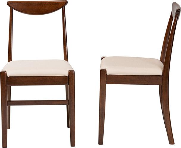 Wholesale Interiors Dining Chairs - Delphina Mid-Century Modern Cream Fabric And Brown Finished Wood 2-Piece Dining Chair Set