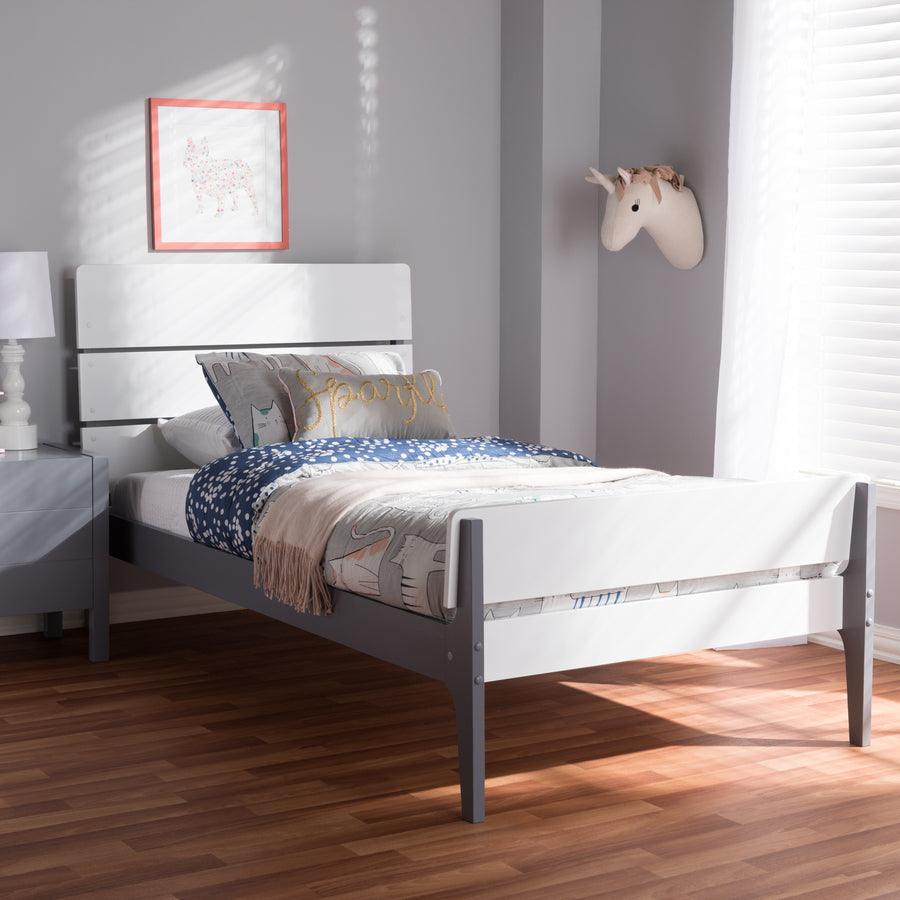 Wholesale Interiors Beds - Nereida White & Dark Grey-Finished Wood Twin Platform Bed