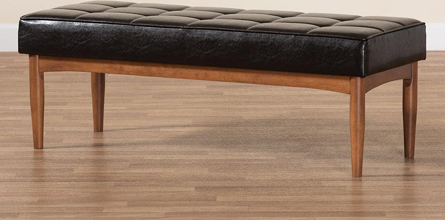 Wholesale Interiors Benches - Sanford Dark Brown Faux Leather Upholstered and Walnut Brown Finished Wood Dining Bench