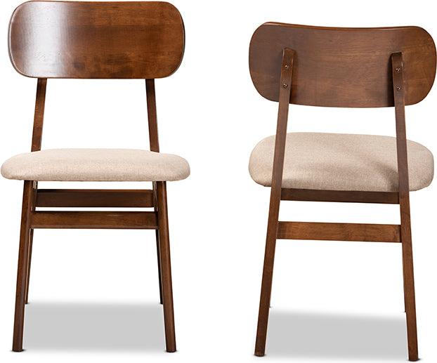 Wholesale Interiors Dining Chairs - Euclid Mid-Century Modern Fabric and Brown Finished Wood 2-Piece Dining Chair Set