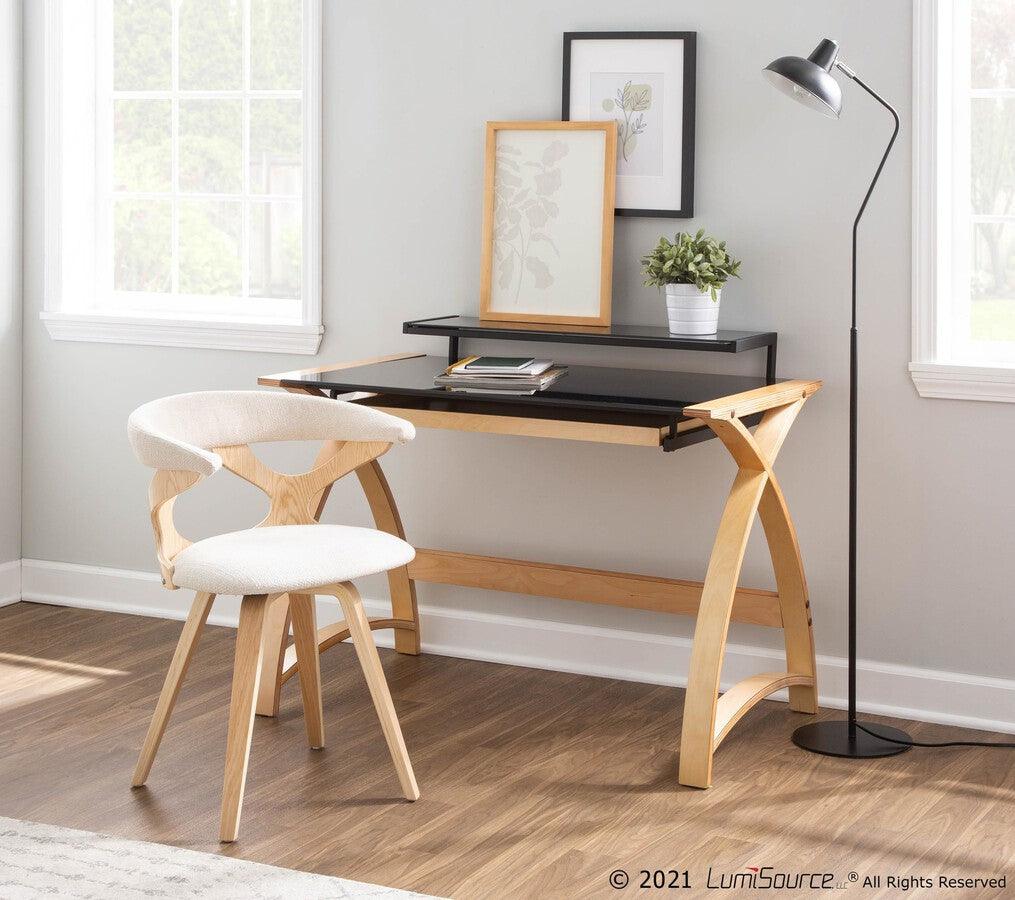 Lumisource Dining Chairs - Gardenia Mid-Century Modern Dining/accent Chair with Swivel in Natural Wood and Cream Fabric