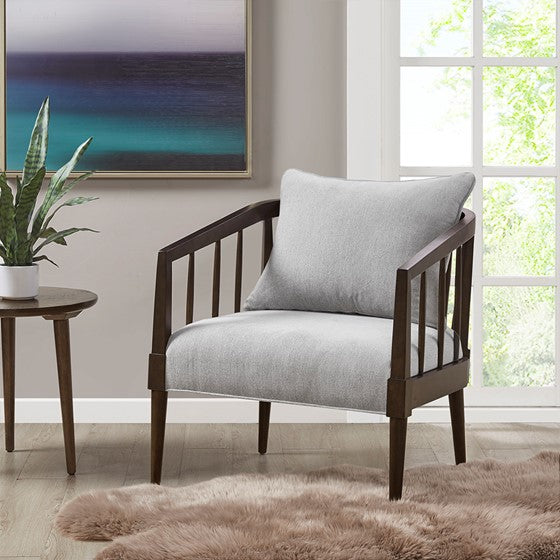 Olliix.com Accent Chairs - Spindle Accent Armchair with Removable Back Pillow Light Grey