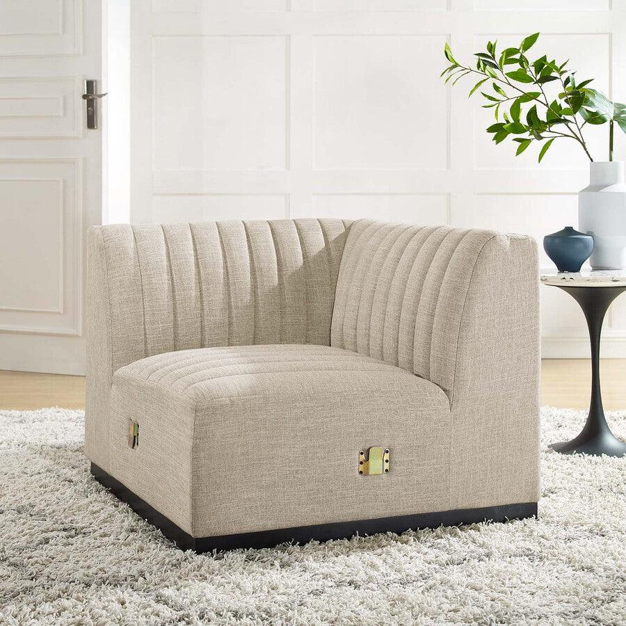 Modway Accent Chairs - Conjure Channel Tufted Upholstered Fabric Left Corner Chair Black Beige