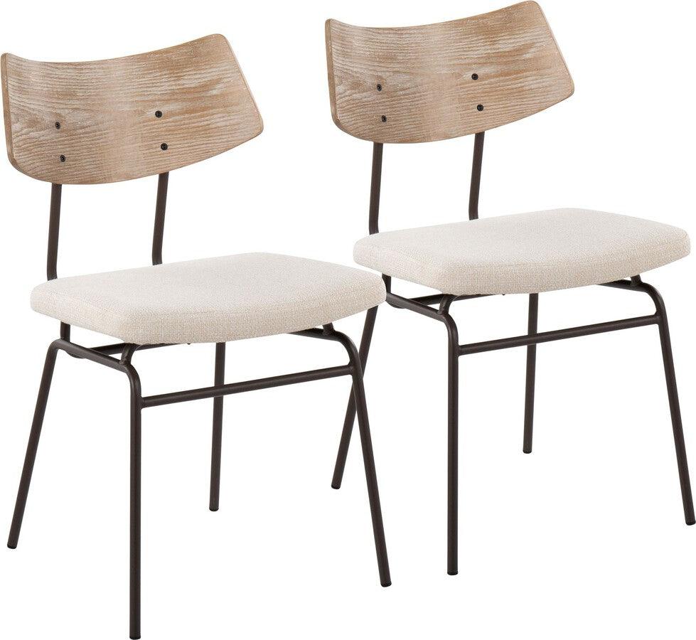 Lumisource Accent Chairs - Walker Chair In Brown Metal, Cream Noise Fabric, & White Washed Wood (Set of 2)