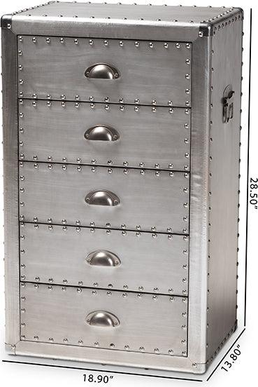 Wholesale Interiors Buffets & Cabinets - Davet French Industrial Silver Metal 5-Drawer Accent Storage Cabinet