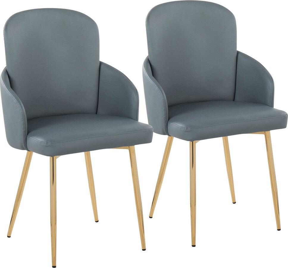 Lumisource Dining Chairs - Dahlia Contemporary Dining Chair In Gold Metal & Grey Faux Leather With Chrome Accent (Set of 2)