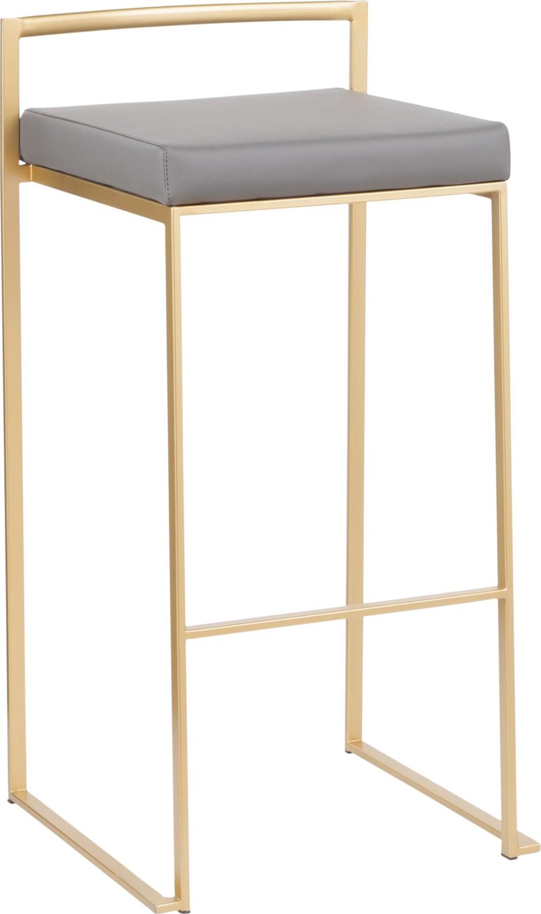 Lumisource Barstools - Fuji Contemporary Barstool in Gold with Grey Faux Leather (Set of 2)