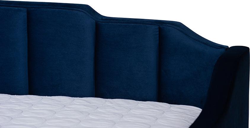 Wholesale Interiors Daybeds - Lennon Navy Blue Velvet Fabric Upholstered Queen Size Daybed with Trundle