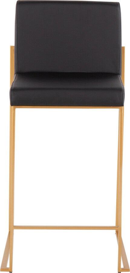 Lumisource Barstools - Fuji High Back Counter Stool In Gold Steel & Black Faux Leather (Set of 2)