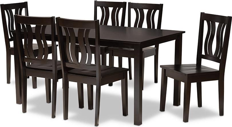 Wholesale Interiors Dining Sets - Zamira Modern and Contemporary Dark Brown Finished Wood 7-Piece Dining Set