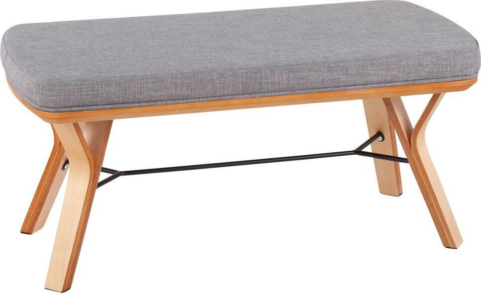 Lumisource Benches - Folia Bench In Natural Wood & Light Grey Fabric