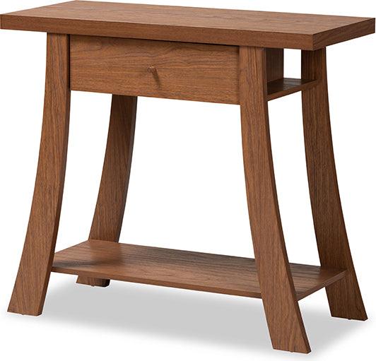 Wholesale Interiors Consoles - Herman Modern and Contemporary Walnut Brown Finished Wood 1-Drawer Console Table