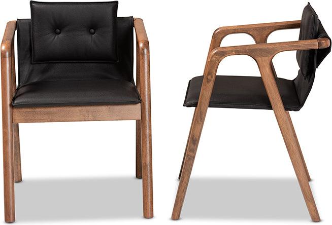 Wholesale Interiors Dining Chairs - Marcena Black Imitation Leather and Walnut Brown Finished Wood 2-Piece Dining Chair Set