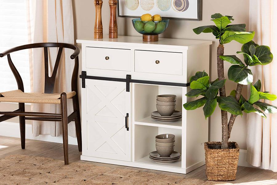 Wholesale Interiors Buffets & Sideboards - Nadia Farmhouse White Finished Wood and Black Metal 2-Door Sideboard Buffet