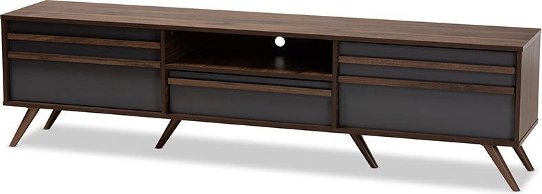 Wholesale Interiors TV & Media Units - Naoki Two-Tone Grey and Walnut Finished Wood TV Stand with Drop-Down Compartments