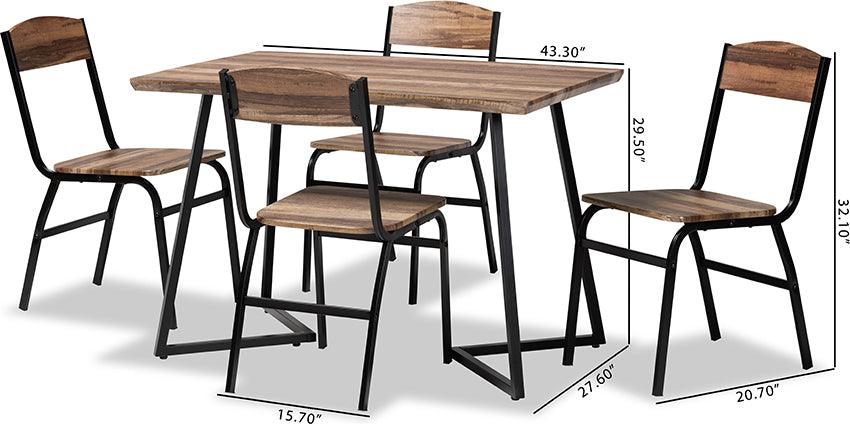 Wholesale Interiors Dining Sets - Roana Walnut Brown Finished Wood and Black Metal 5-Piece Dining Set