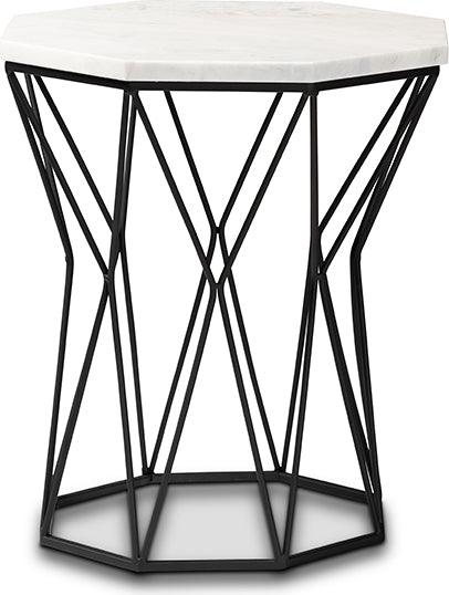 Wholesale Interiors Side & End Tables - Venedict Modern and Contemporary Black Metal End Table with Marble Tabletop