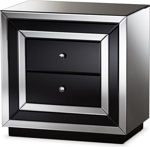 Wholesale Interiors Nightstands & Side Tables - Cecilia Nightstand Black/Silver Mirrored