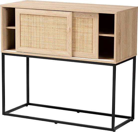 Wholesale Interiors Buffets & Cabinets - Amelia Mid-Century Modern Natural Brown Finished Wood and Natural Rattan Sideboard Buffet