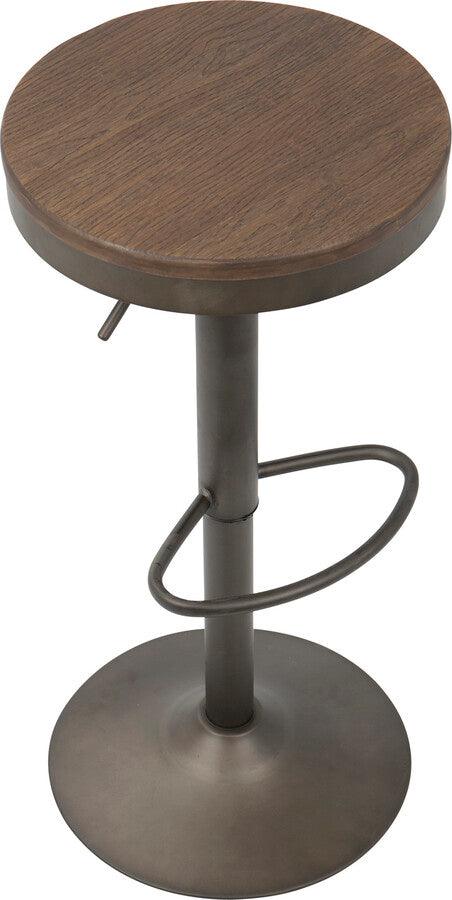 Lumisource Barstools - Dakota Industrial Adjustable Barstool in Antique and Brown - Set of 2