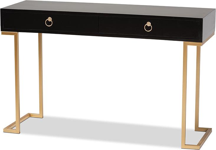 Wholesale Interiors Consoles - Beagan Modern and Contemporary Black Finished Wood and Gold Metal 2-Drawer Console Table