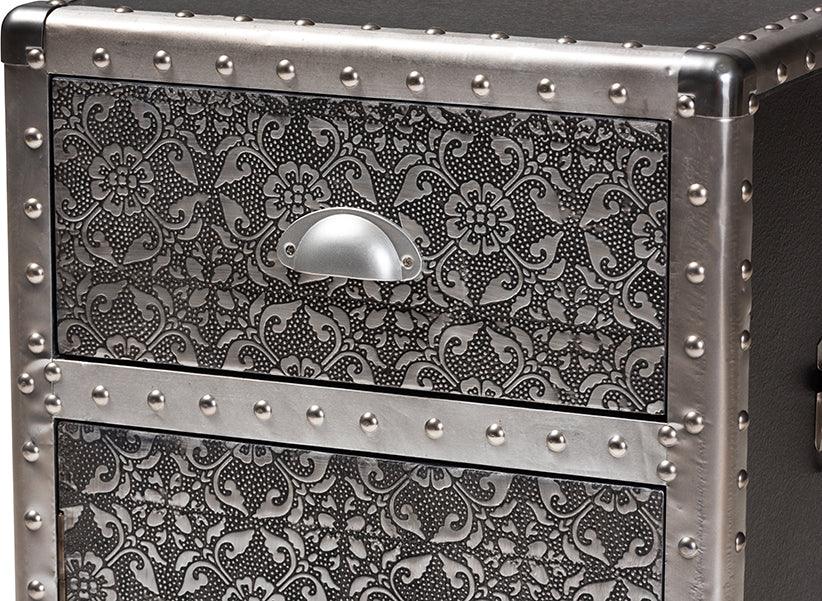 Wholesale Interiors Buffets & Cabinets - Cosette Vintage Industrial Silver Metal Floral Accent Cabinet