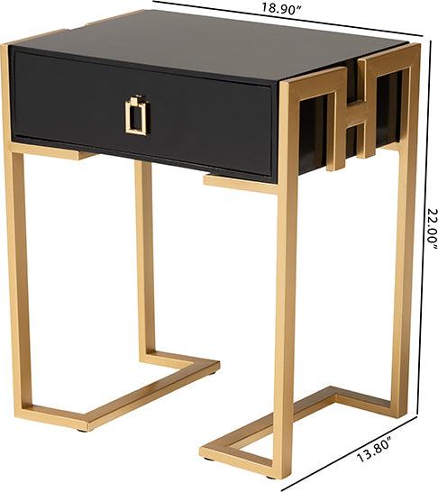 Wholesale Interiors Side & End Tables - Luna Contemporary Glam and Luxe Black Finished Wood and Gold Metal End Table