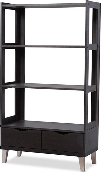 Wholesale Interiors Bookcases & Display Units - Kalien Modern and Contemporary Dark Brown Wood Leaning Bookcase with Display Shelves