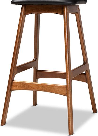 Wholesale Interiors Barstools - Darrin Black Faux Leather Upholstered and Walnut Brown Finished Wood 2-Piece Bar Stool Set