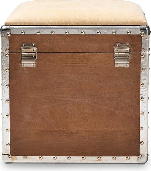 Wholesale Interiors Storage & Boxes - Violetta Vintage Industrial Beige Fabric Upholstered Wood Storage Trunk Ottoman