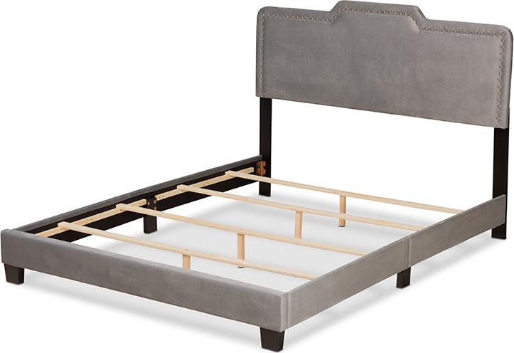 Wholesale Interiors Beds - Benjen Modern and Contemporary Glam Grey Velvet Fabric Upholstered Queen Size Panel Bed