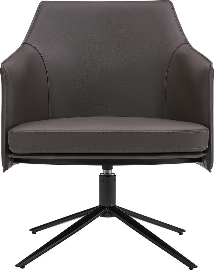 Euro Style Accent Chairs - Signa Lounge Chair in Dark Gray Leatherette and Regenerated Leather with Black Steel Base