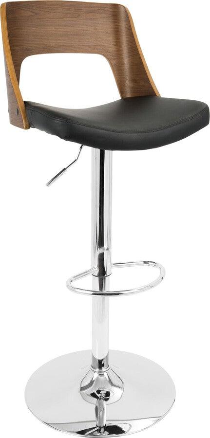 Lumisource Barstools - Valencia Mid-Century Modern Adjustable Barstool with Swivel in Walnut and Black Faux Leather