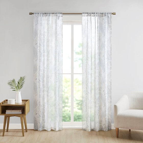 Olliix.com Curtains - Botanical Printed Texture Sheer Window Pair Neutral