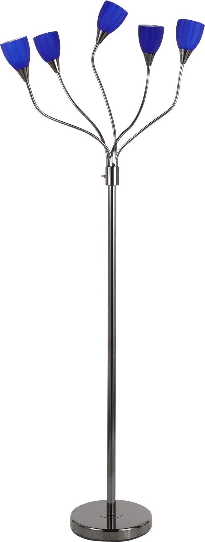 Lumisource Floor Lamps - Medusa Floor Lamp Black Chrome & Blue Glass