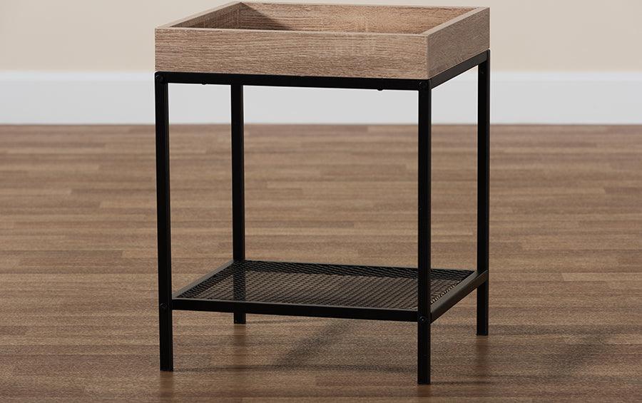 Wholesale Interiors Side & End Tables - Overton Modern Industrial Oak Brown Finished Wood and Black Metal End Table