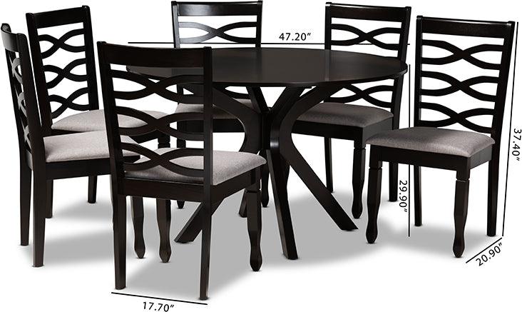 Wholesale Interiors Dining Sets - Mila Grey Fabric Upholstered and Dark Brown Finished Wood 7-Piece Dining Set