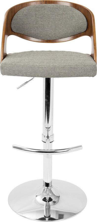 Lumisource Barstools - Pino Adjustable Barstool With Swivel In Chrome, Walnut Wood & Grey Fabric (Set of 2)