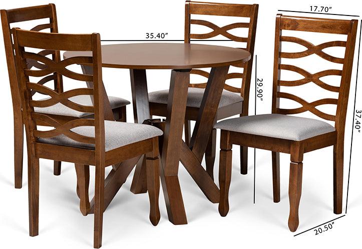 Wholesale Interiors Dining Sets - Ariane Grey Fabric Upholstered and Walnut Brown Finished Wood 5-Piece Dining Set